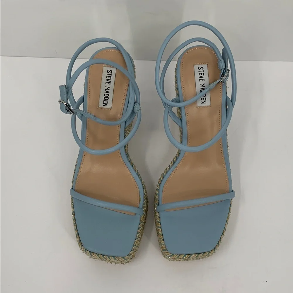 Steve Madden Unify espadrille strappy sandal shoe wedge platform blue new 10